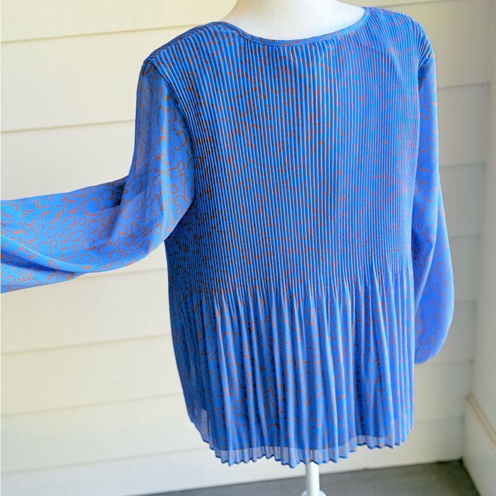 Nine West Pleated Blue 3/4 Sleeve Blouse Size Large - Picture 7 of 9